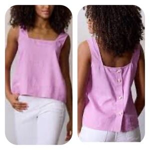 Lauren Conrad XL lilac square neck back buttons 55% linen top